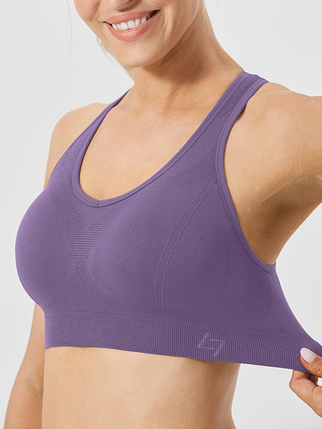 FITTIN Racerback Sports Bras for Women - Padded Seamless Support Bra for Yoga Gym Workout Fitness