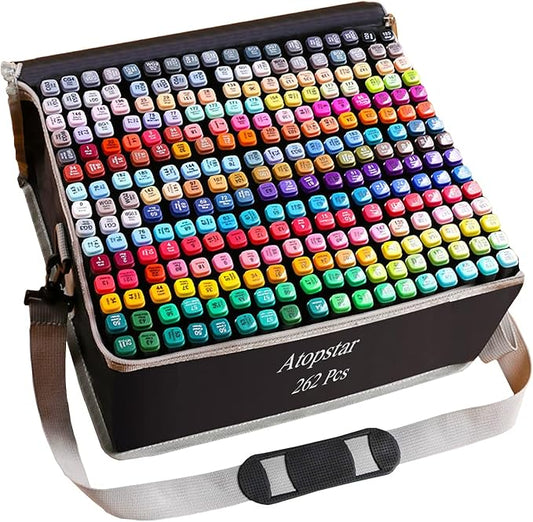 262 Colors Alcohol Markers for Artist Drawing - Dual Tip Art Markers for Adult Coloring Painting Supplies (262 Black Shell)