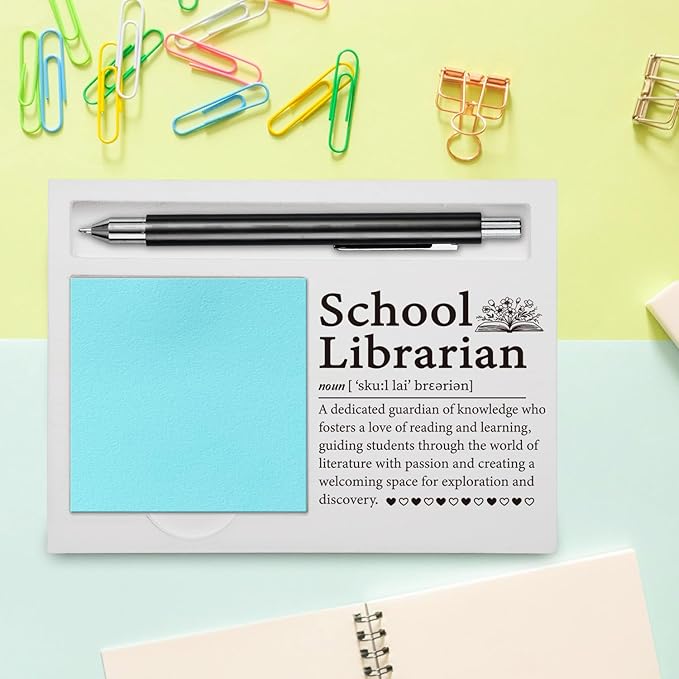 School Librarian Office Supplies Sticky Note Holder Decor, School Librarians Thank You Appreciation Gifts for Women Self-Stick Note Pad Holders YBB05