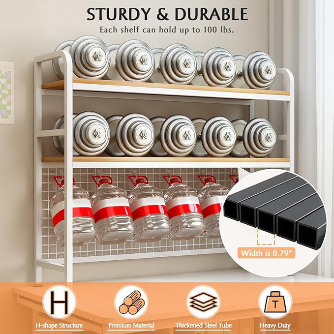 IOTXY 2-Tier Desktop Hutch Bookshelf - Metal Desk Shelf Bookcase with Grid Panel, Countertop Storage Organizer Rack for Dorm or Office, Black, 37.4" W