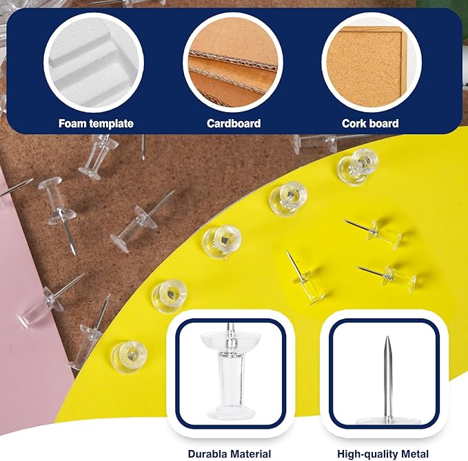 800 PCS Clear Push Pins, Standard Thumb Tacks for Bulletin Board, Steel Point and Clear Plastic Head, Pin Tacks for Wall Cork Board Maps Photos Calendar Hangings, Office School Supplies