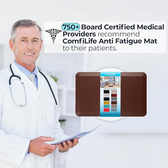 ComfiLife Anti Fatigue Floor Mat – 3/4 Inch Thick Kitchen Mats for Floor, Standing Desk Mat, Kitchen Rug – Comfort at Home, Office – Durable – Stain Resistant – Non-Slip Bottom (20" x 32", Brown)