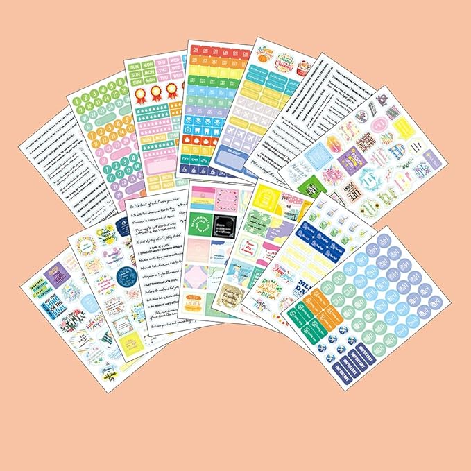 1700+ Planner Stickers Book, 24 Sheets Waterproof Repositionable Stickers for Journal, Bullet Planner, Scrapbook & Calendar, Functional Decorative Sticker Set & Gift (Inspirational Time)