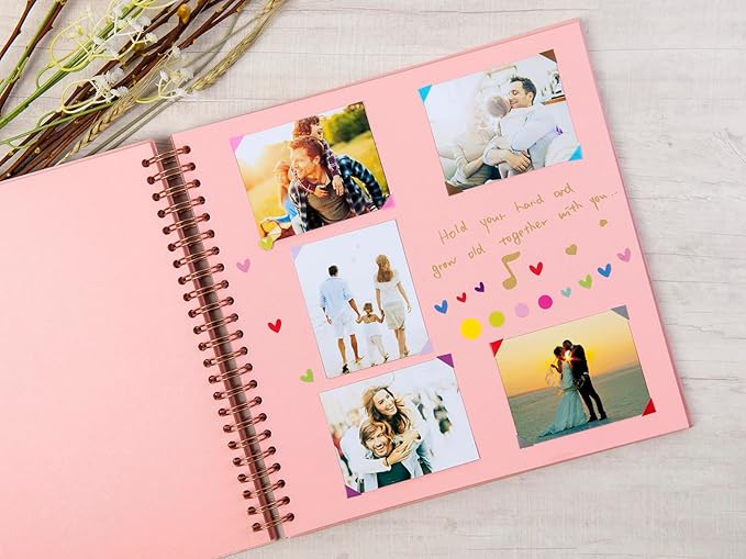 potricher 12 x 12 Inch Large Inch DIY Scrapbook Photo Album 80 Pages Thick Kraft Blank Pink Paper Memory Book for Wedding and Anniversary Family (Pink, 12 Inch)