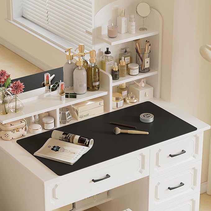 Aothia Faux Leather Desk Mat – Large Mouse Pad, Non-Slip PU Leather Blotter, Waterproof Writing Surface for Office and Home (Black, 47.2" x 23.6")