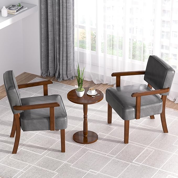 Accent Chair, PU Leather Oversized Living Room Chairs with Soft Seat and Armrests, Armchair for Bedroom, Dinning, Reading and Waiting Rooms (Leather Gray)