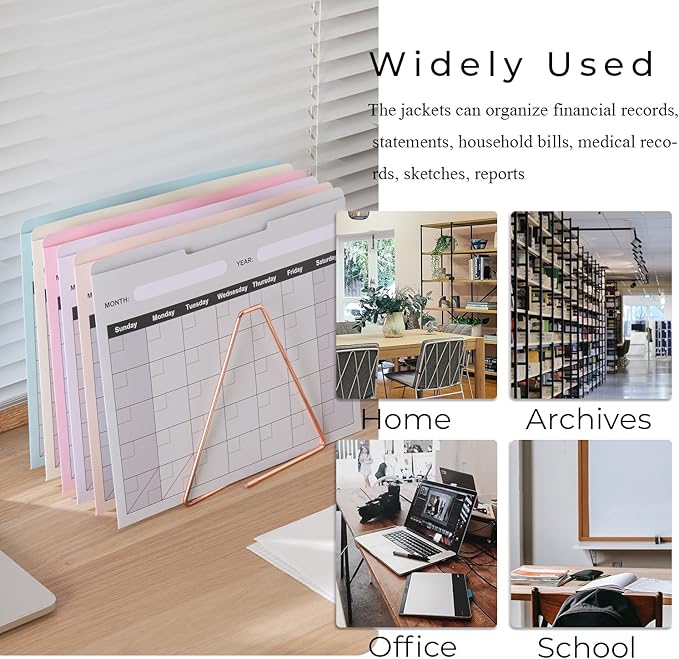 Y YOMA 6 Pack File Folder Jackets Letter Size Paper Pocket File Folder with Reinforced Straight-Cut Tab Pre-Printed Job Folders No Expansion Organizer for Office, Soft Colors, Calendar Design