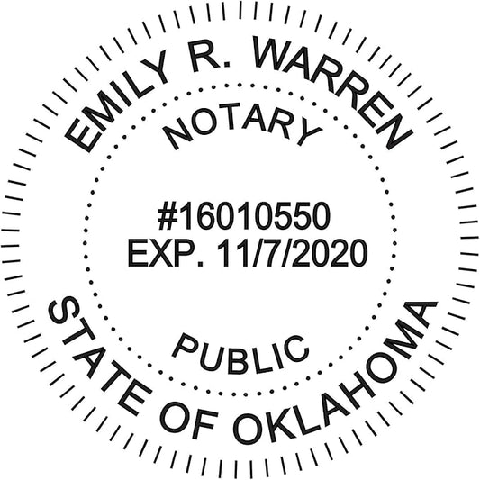 Round Notary Stamp for State of Oklahoma- Self Inking Stamp - Top Brand Unit with Bottom Locking Cover for Longer Lasting Stamp - 5 Year Warranty