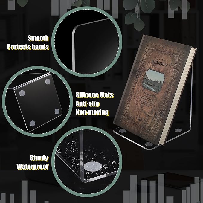 Sabary 20 Pcs Acrylic Book Ends Clear Acrylic Bookends with Silicone Pad Non Skid for Shelves Heavy Duty Bookends Book Stoppers for Office Library CDs File, 7.2 x 4.7 x 4.7 Inch