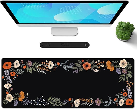Galdas Gaming Mouse Pad XXL XL Large Long Extended Big Mousepad Non-Slip Rubber Keyboard Desk Pad with Stitched Edges for Laptop Home Office (31.5x11.8x0.08 Inch)-Floral Flower
