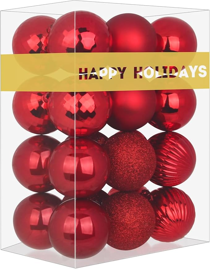 Rose Red 2.5" Christmas Balls Christmas Tree Decoration Ornaments Shatterproof Hanging Balls for Birthday Halloween Holiday Wedding Decorations Set of 24pcs