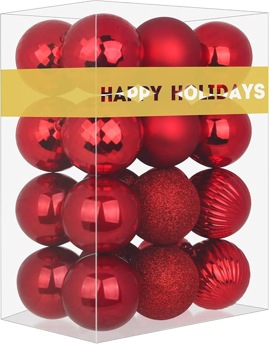 Rose Red 2.5" Christmas Balls Christmas Tree Decoration Ornaments Shatterproof Hanging Balls for Birthday Halloween Holiday Wedding Decorations Set of 24pcs