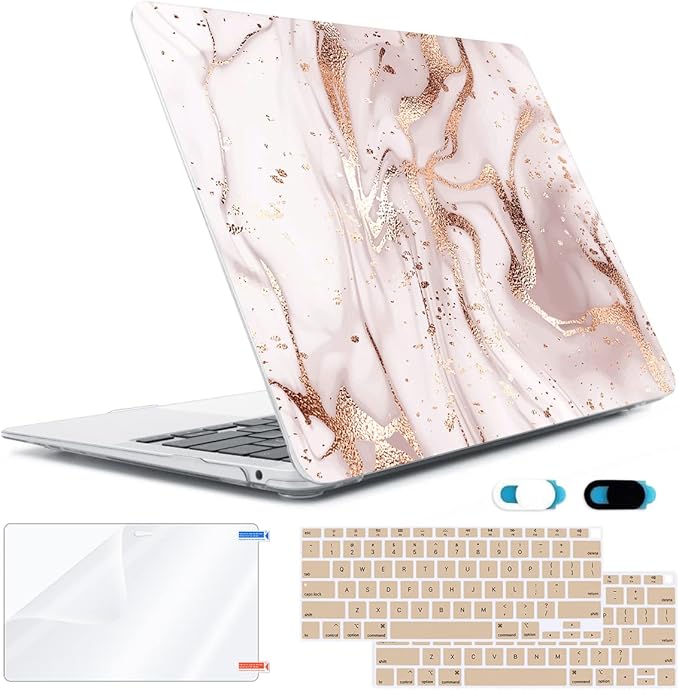 Compatible with MacBook Air 13 inch Case 2022 2021 2020-2018 Release M1 A2337 A2179 A1932 with Touch ID, Hard Print Case + Keyboard Skin + Webcam Cover + Screen Protector, Abstract Marble
