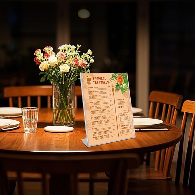 BARsics Plastic Sign Holder 8.5x11 Clear, Top-Load Paper Standing Display (Pack of 6)