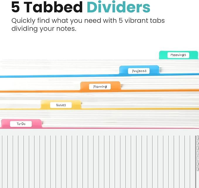 Hardcover Spiral Journal Notebooks for Work With Removable Dividers & Tabs, 8.5"x11" 5 Subject Notebook for Note Taking & Organizer, A4 College Ruled Lined Journal for Women & Writing, Aquamarine, 280 Pages