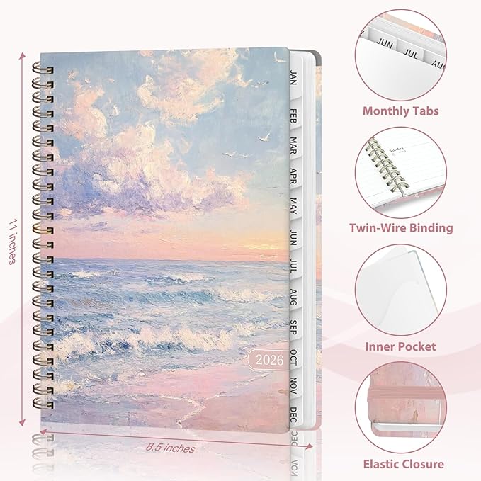 2026 Planner, Weekly and Monthly Calendar Agenda Book, Jan 2026 - Dec 2026, Hardcover Planning Academic Planner for Office School Supplies and Desk Accessories - Letter Size (8.5'' x 11'')