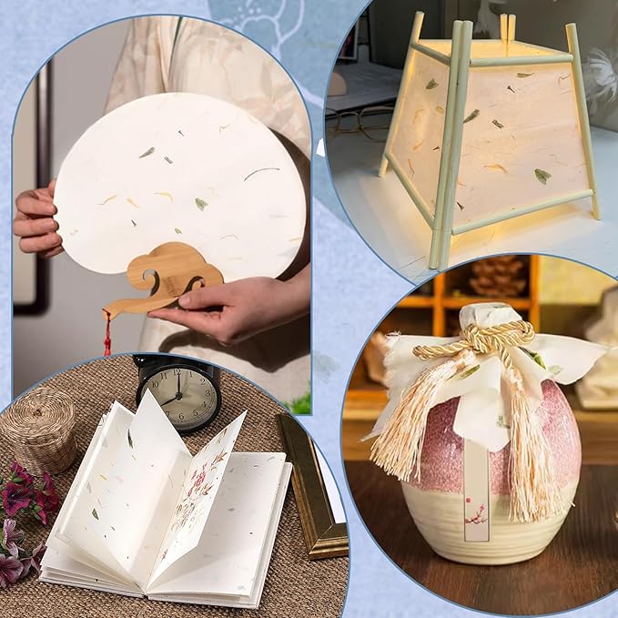 Benvo 50 Sheets A4 Natural Mulberry Paper Visible Leaves Fiber Rice Paper Printable Decoupage Tissue Paper Sheets for Writing, Painting, Card Making, DIY Crafts(8.3x11.7in, Semi Transparent Off White)