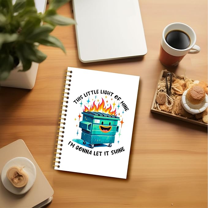 Dumpster Fire Notebook, This Little Light of Mine Dumpster Fire Journal, Funny Notebook for Coworkers, Funny Office Supplies, Office Humor Gifts, Hardcover Spiral Notebooks 5.5x8.3 Inch