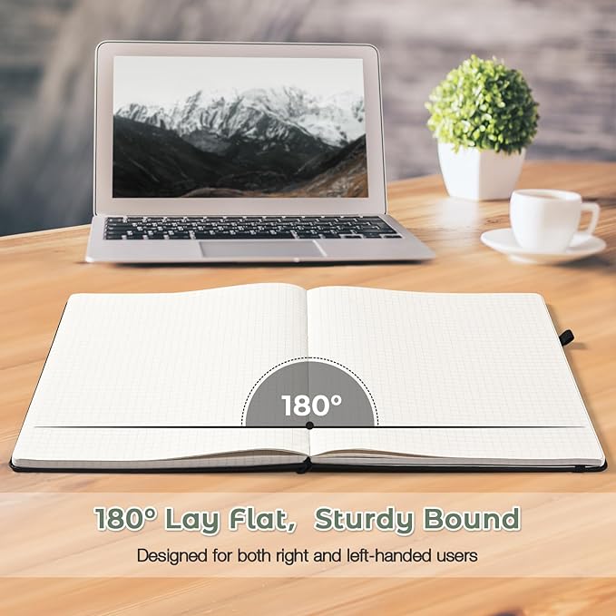 Graph Paper Notebook, Hardcover Notebook 8.5 x 11, Grid Notebook Journal for Women, Men, Large Leather Journals for Writing, Thick Paper, A4 Notebooks for Work, School Supplies, Engineering Olive