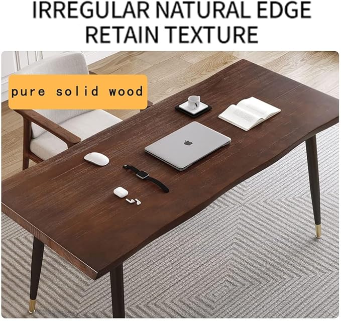 Modern Simple Style 55" Standing Desk Study Computer Desk - Black Metal Frame, Solid Wood Planks, for Home Office Bedroom