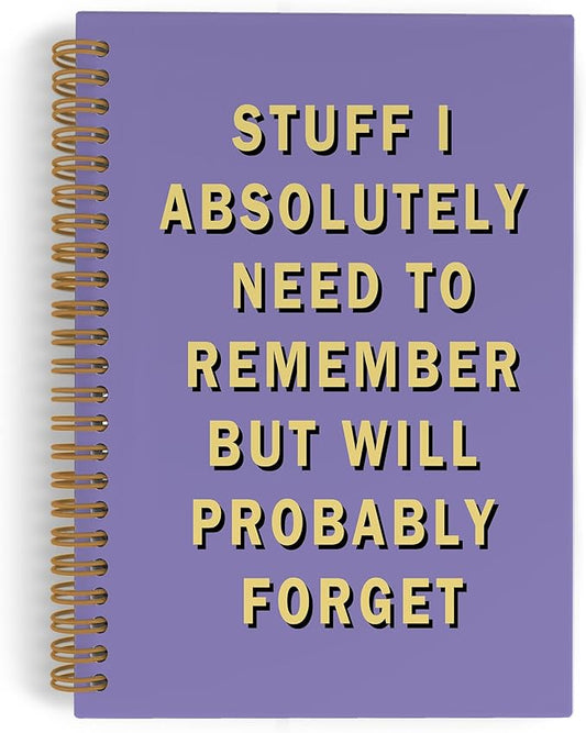 Funny Purple Office Spiral Notebook, Funny Purple Office Supplies Gifts for Coworkers, Stuff I Absolutely Need to Remember but Will Probably Forget Journal Notebook, Snarky Humor Notebooks for Work, 5.5x8.3In