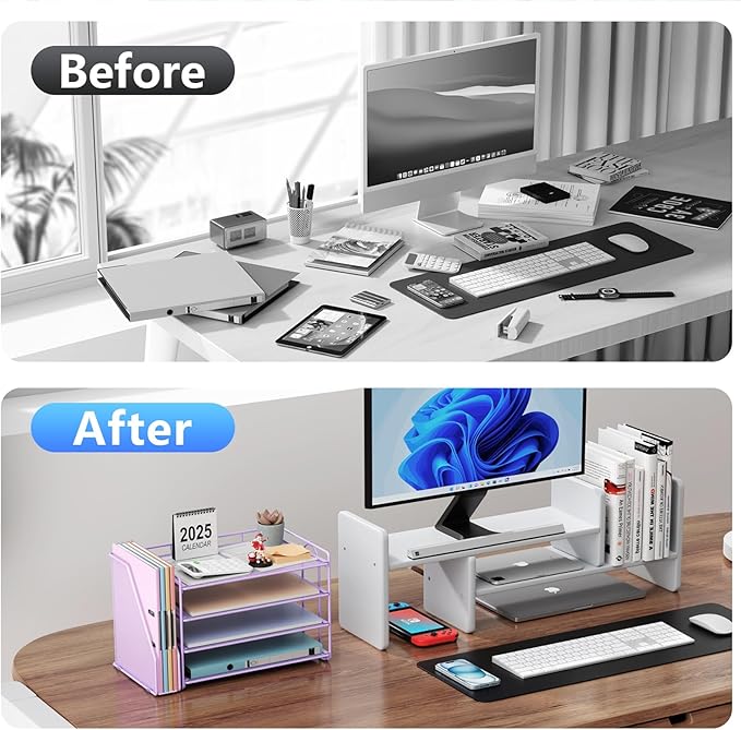 gianotter 4-Tier Paper Organizer With Magazine Holder, Desk Organizers and Accessories, Desk Accessories & Workspace Organizers, File Organizer for Office Supplies Storag (Purple)