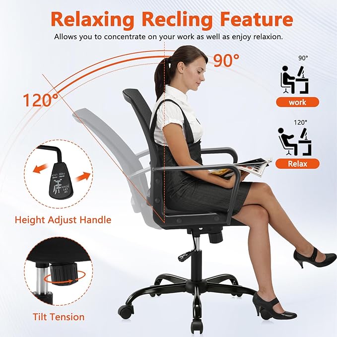 CLATINA Ergonomic Rolling Mesh Desk Chair with Executive Lumbar Support and Adjustable Swivel Design for Home Office Computer Black 8 Pack