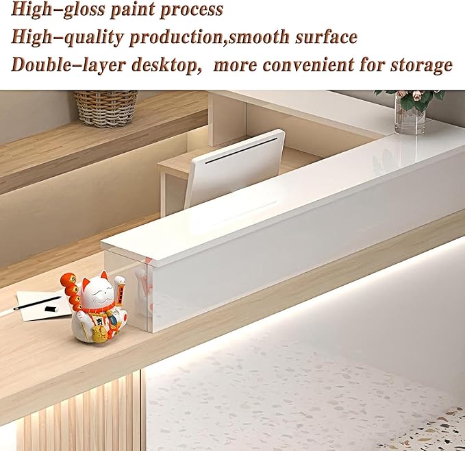 L-Shaped Receptionist Desk，Office Front Desk Reception Counter with Hidden Lighting & Storage Drawer Commercial Checkout Counter Sturdy for Salon Clinic Clothing Store