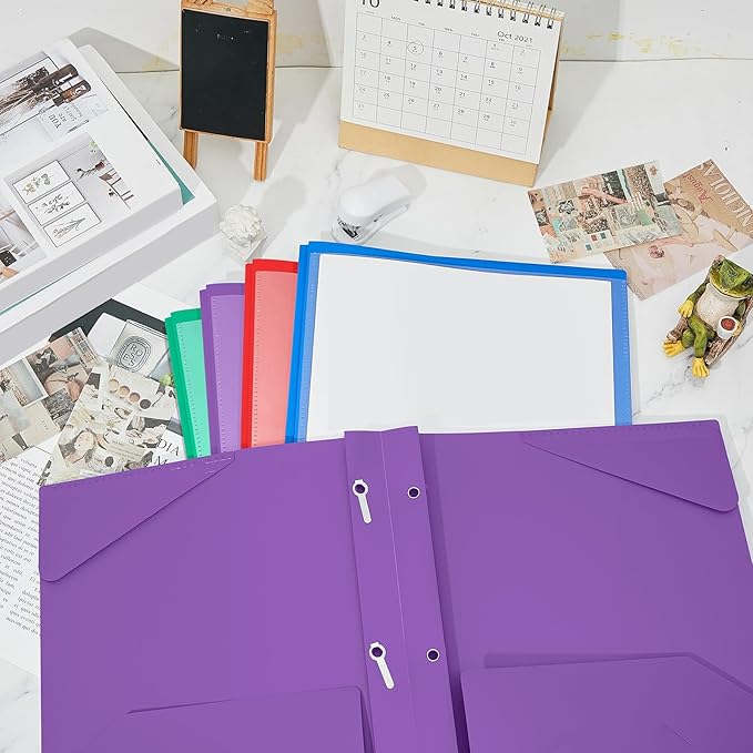 Henoyso 48 Pcs Plastic Folder with Clear Front Pocket and 3 Prongs Heavy Duty Plastic Folders with Card Slot Pocket Folders with Prongs for School Office Home(Multicolor)