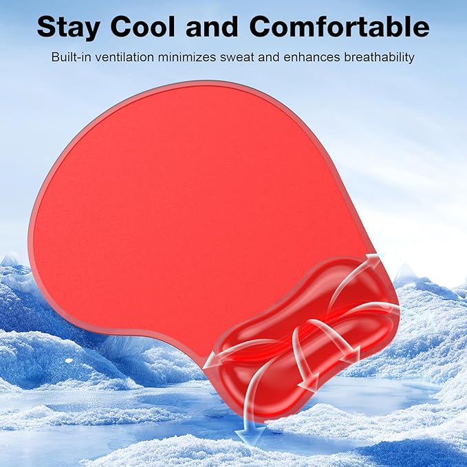 Mouse Pad with Gel Wrist Rest, Ergonomic Comfortable Computer Wrist Support for Laptop, Pain Relief Mousepad with Non-Slip PU Base for Office & Home Red
