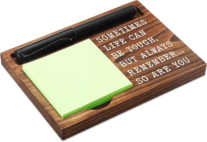 Inspirational Sticky Note Holder Wooden Notepad & Pen Holder 6.5" x 4.7" Positive Vibes Sticky Note Pad Holder Dispenser for Desk Affirmations Motivational Gifts, NPA255