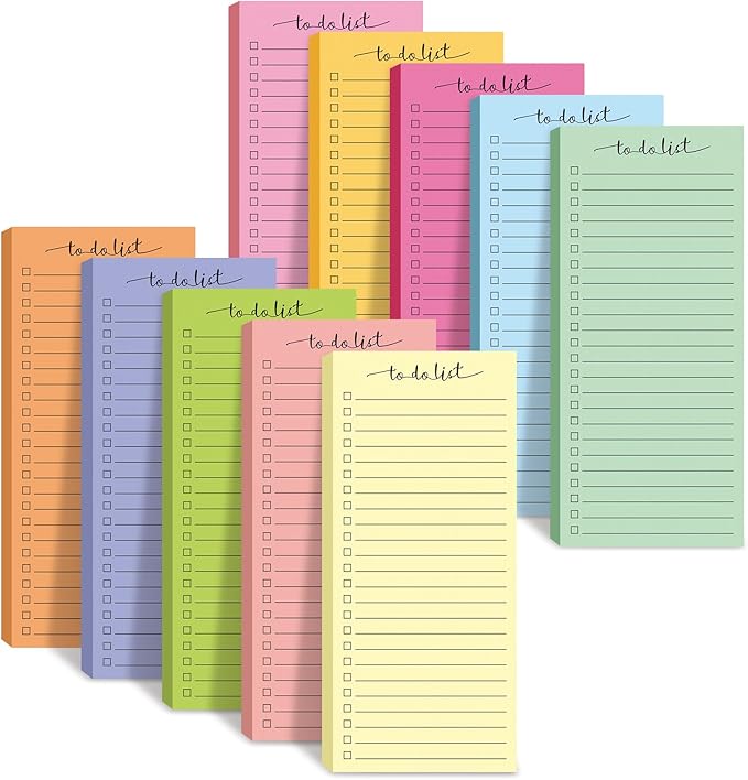 Censen 10 Pack 500 Sheets To Do List Notes Daily Checklist Notepads with 50 Sheets Each Undated Color Memo Pad Block Shopping List Pad Weekly Plan Notepad Organizer Planners(Bright Color,Lined)