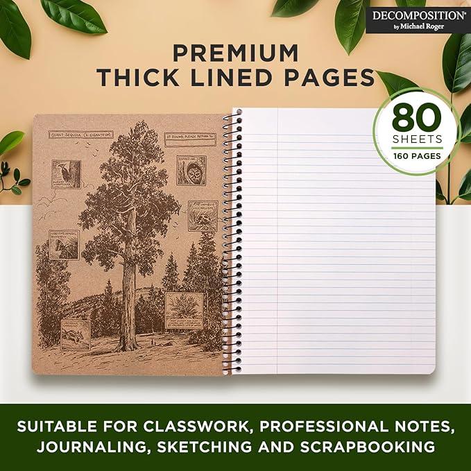Decomposition Thistles College Ruled Spiral Notebook - 9.75 x 7.5 Journal with 160 Lined Pages - 100% Recycled Paper - Cute Notebooks for School Supplies, Home & Office - Made in USA