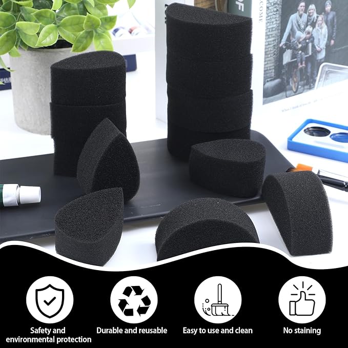 Ymapinc 24 Pcs Face Painting Make Up Sponges, Petal Oval+Water Drop Shaped Face Paint Black Sponge Brush Body Makeup Party Supply Art Work DIY Facial Paint Stencil Tools