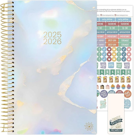bloom daily planners 2025-2026 Academic Year Daily Planner (July 2025 - July 2026) - A5 Weekly & Monthly Calendar Agenda Organizer Book with Stickers - 5.5" x 8.25" - Iridescent Opal