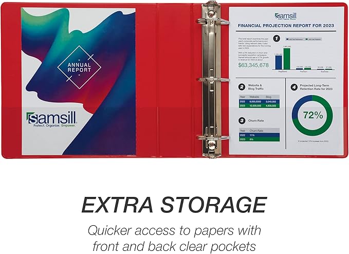 Samsill Durable 2 inch 3 Ring Binder, Made in USA, D Ring Binder, FSC 100% Recycled Chipboard, Red, 12 Pack