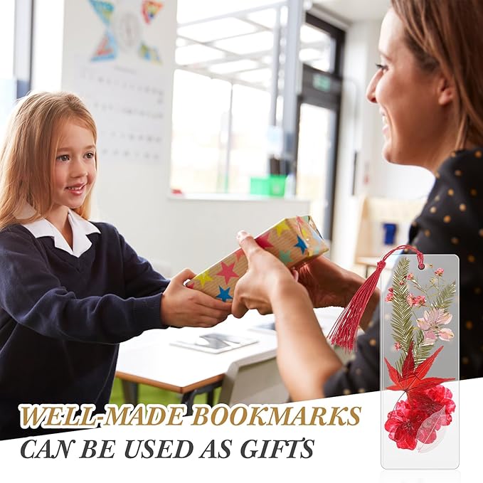 150 Pcs DIY Pressed Dried Flower Bookmark Making Kit, DIY Bookmark Bulk Thanksgiving Teacher Gifts for Reading Women Book Lovers(2 x 6 Inch,Red Color)