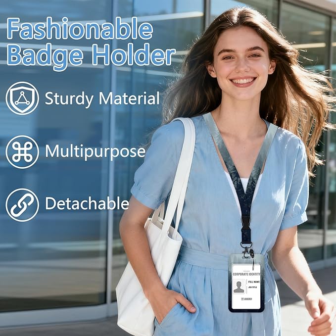 Misty Forest Badge Holder Reel Lanyard,ID Card Badge Holder Retractable Name Tag Clips for Doctor Nurse Teacher Office Student