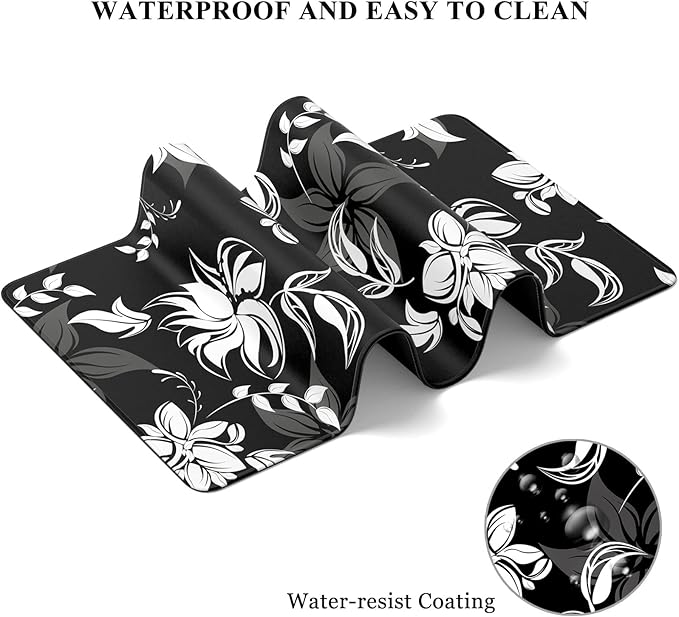 Desk Mat, 32" x 12" XXL Extended Large Gaming Mouse Pad, Desktop Decor Desk Pad, Cute Men Women Office Supplies and Accessories, XL Mouse Mat for Laptop & Keyboard, Black White Flowers