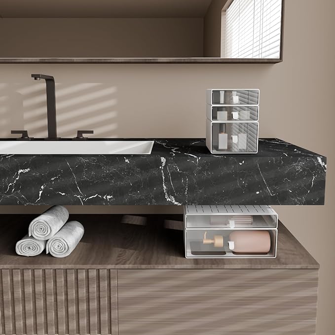 Desk Organizer Set, White & Clear Stackable Dustproof Storage Boxes for Desktop, Office, Bathroom, DIY Craft & Vertical Space Saving, Perfect for Makeup, Stationery Organization (5 Drawer)