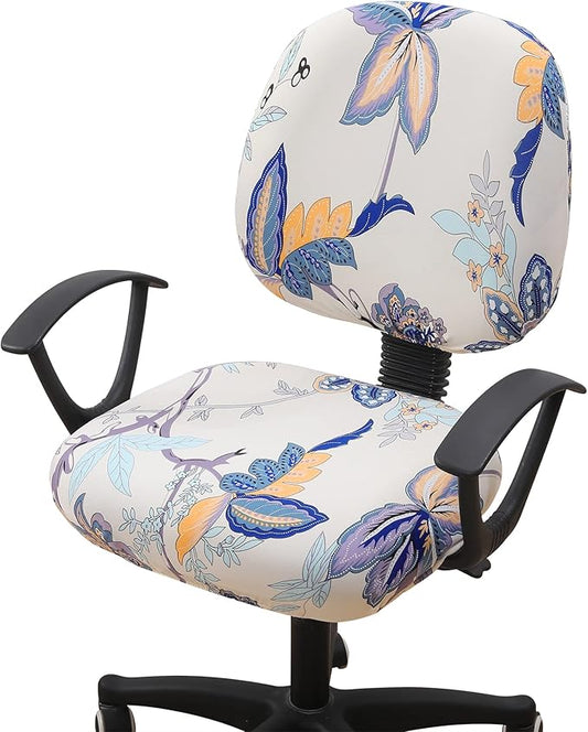 Smiry Stretch Printed Office Computer Chair Covers, Universal Washable Removable Desk Rotating Chair Slipcovers Protector, Seat + Backrest Cover - Beige