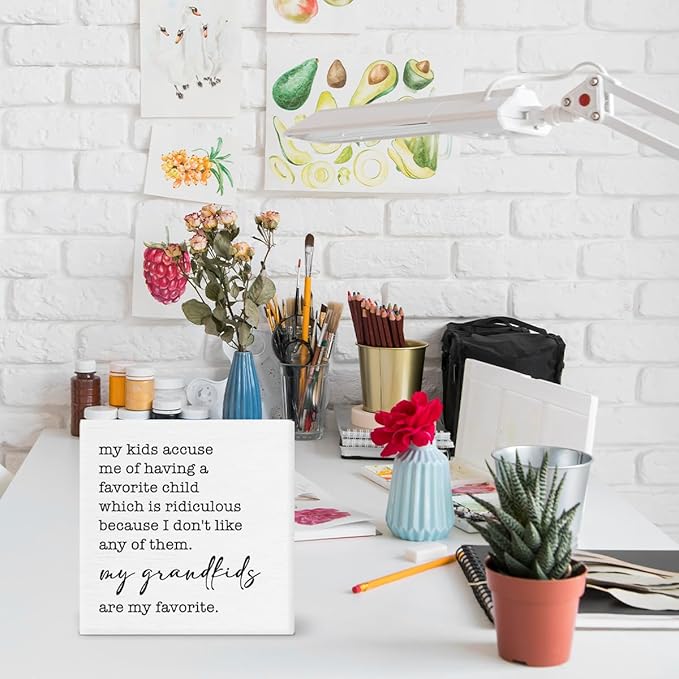 My Kids Accuse Me of Having a Favorite Child Decor Gift for Mom Grandma My Grandkids are My Favorite Decorations Home Wood Sign for Desk Table Shelf 5 x 5 Inches