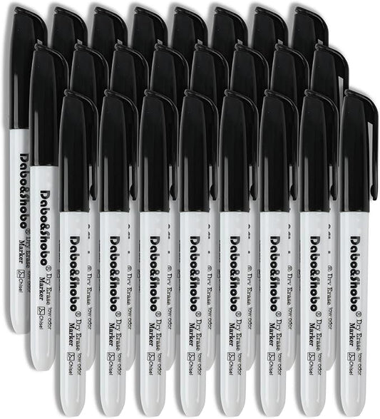 Dabo&Shobo Dry Erase Markers 24 Pack, Low Odor Black Whiteboard Markers, Chisel Tip, Perfect for Writing on Whiteboard Mirrors Glass In School, Office&Home…