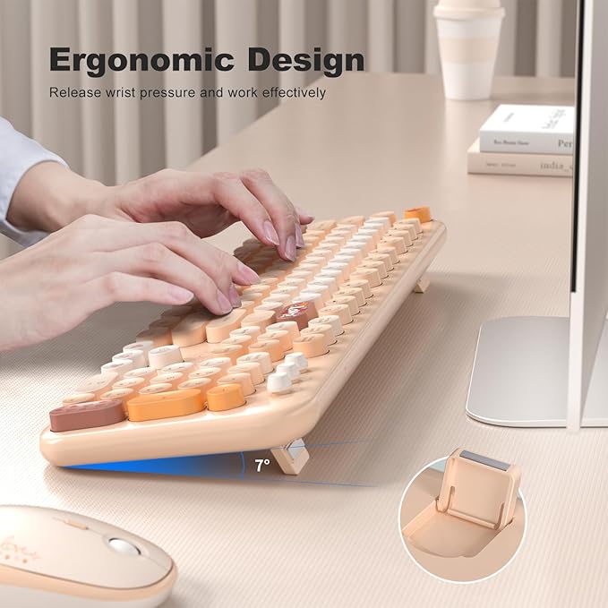 MOFII Wireless Keyboard and Mouse Combo, Cute Full Size Retro Typewriter Keyboard and Wireless Mouse, 2.4GHz Set for PC/Desktop/Laptop/Windows (Yellow Colorful)