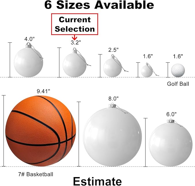 White 3.2" Large Christmas Balls - Christmas Tree Decoration Ornaments Shatterproof Hanging Balls for Birthday Halloween Holiday Wedding Decorations Set of 10pcs