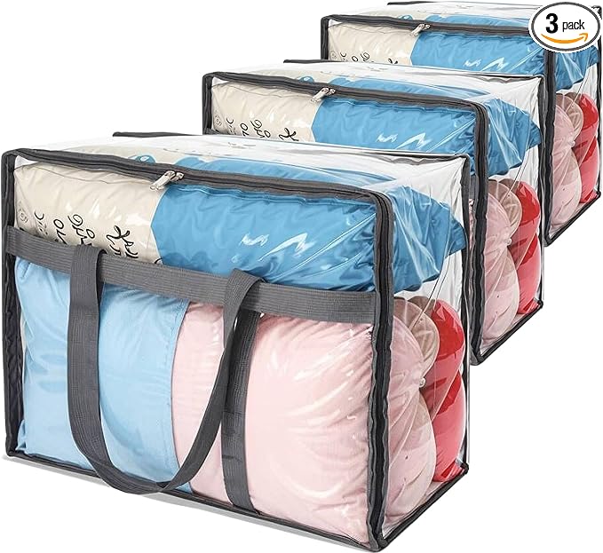110L Large Capacity Clear Storage Bags with Zipper for Comforters, Blankets, Bedding, Quilts, Pillows – Plastic Storage Bags for Organizing Seasonal Clothes and Household Items