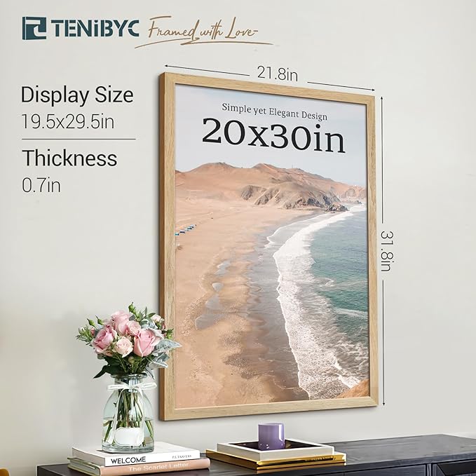 20x30 Poster Frame Set - 4 Pack, Textured Natural Solid Wood Picture Frame, Wall Gallery Frame - Wall Hanging