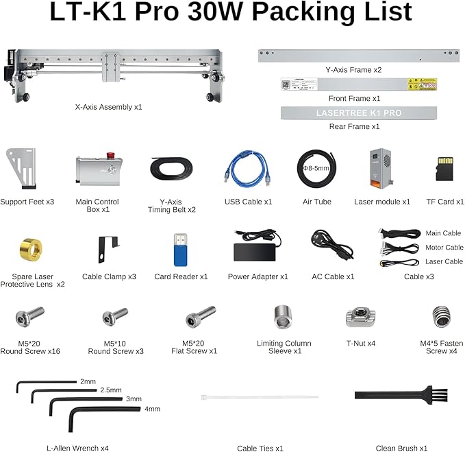 LASER TREE Laser Engraver, 30000mW（30W）Output Power Laser Engraver Machine with Air Assist Pump, High Precision Laser Cutter and Engraver for Wood & Metal Paper Acrylic Glass Leather etc，Class 4