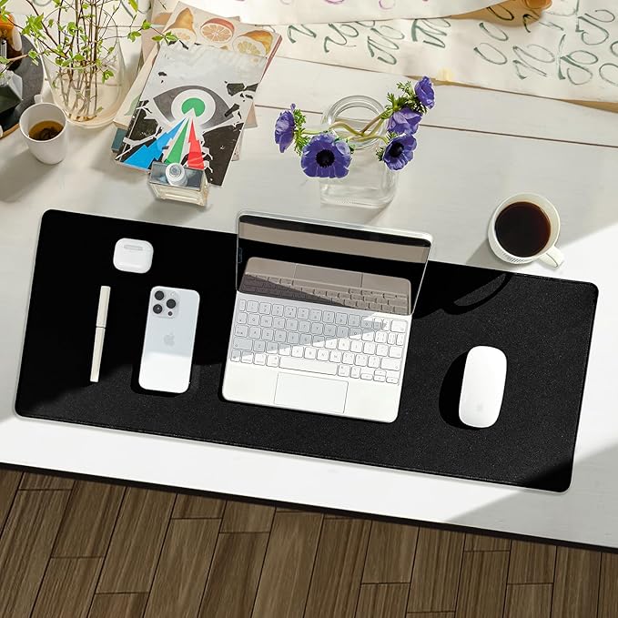 Waterproof Large Gaming Mouse Pad with Durable Stitched Edges, Non-Slip Rubber Base, Big Computer Keyboard Mouse Mat Desk Pad for Home Office Gaming Work, 31.5"x11.8"x0.16", Black