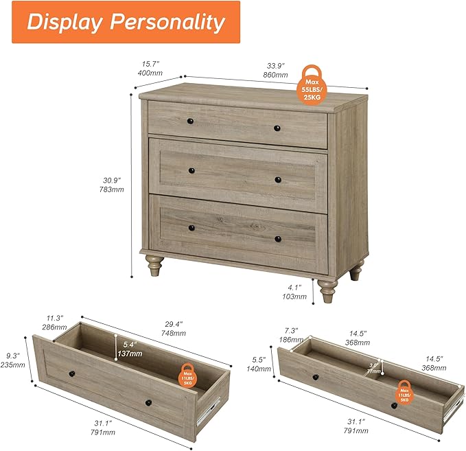 WAMPAT 3 Tier Bookshelf with 6 Wooden Drawers, 72" Tall Large Farmhouse Display Bookcase with Open Book Shelves, Mid Century Style Bookshelves for Living Room, Bedroom, Study Room, Wash Grey (2PCS)